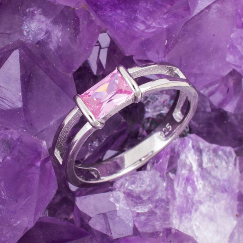 Anillo Plata PIEDRA ROSA RECTANGULAR REF. 590