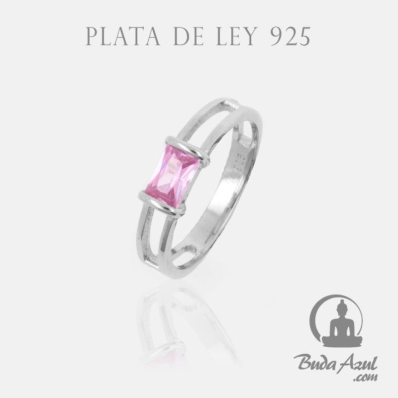 Anillo Plata PIEDRA ROSA RECTANGULAR REF. 590