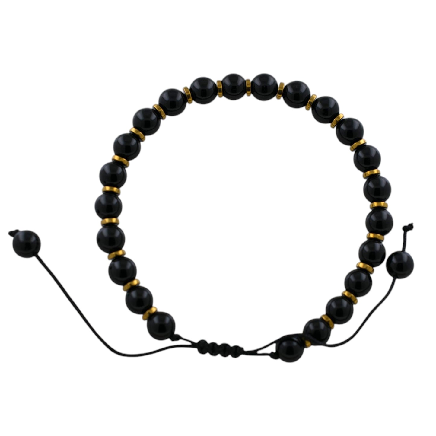 Pulsera ajustable Obsidiana 6MM acero dorado REF.6