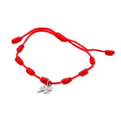 Pulsera 7 nudos roja Trebol 4 hojas Acero E5797-5